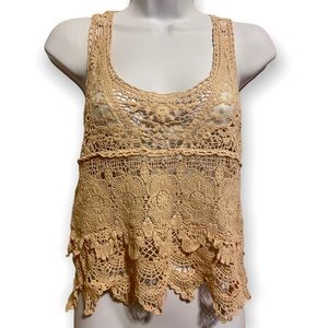 AE Sheer Beige Crochet Top — Size S